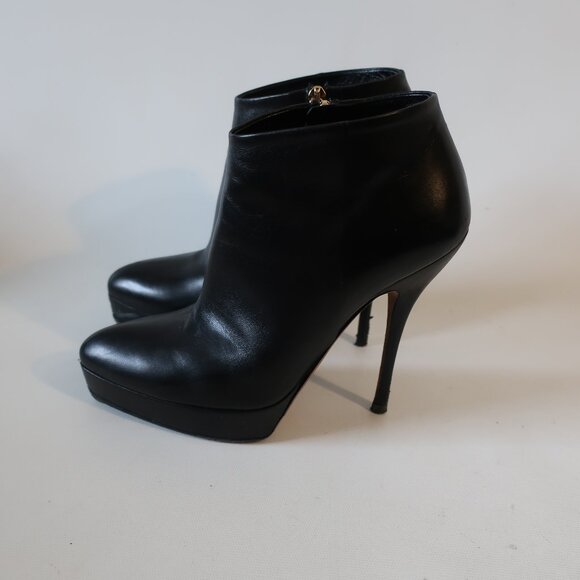 Women Gucci Black Nappa Steve Leather Stiletto Heel Platform Booties 36 US/6 - Picture 4 of 15
